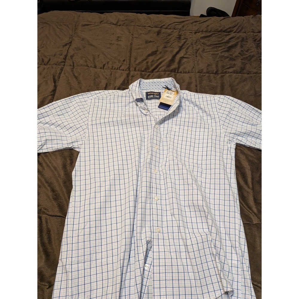 Wrangler George Strait Collection Mens Blue White Plaid Short Sleeve Shirt XL